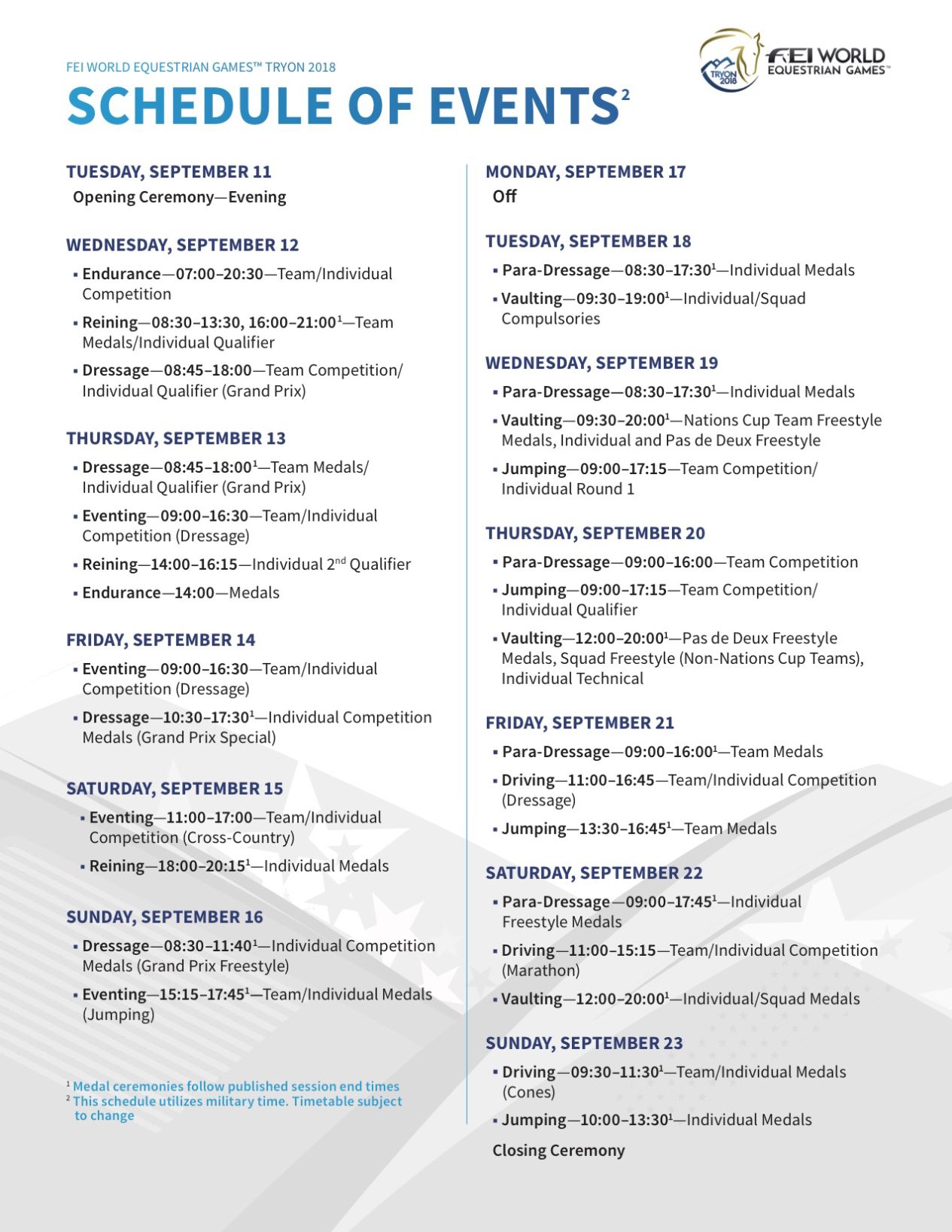 2018 schedule
